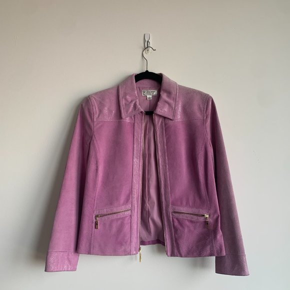ST JOHNS SPORT MARIE GRAY WOMENS LILAC PURPLE EMBOSSED LEATHER SUEDE JACKET SZ S - Picture 3 of 16